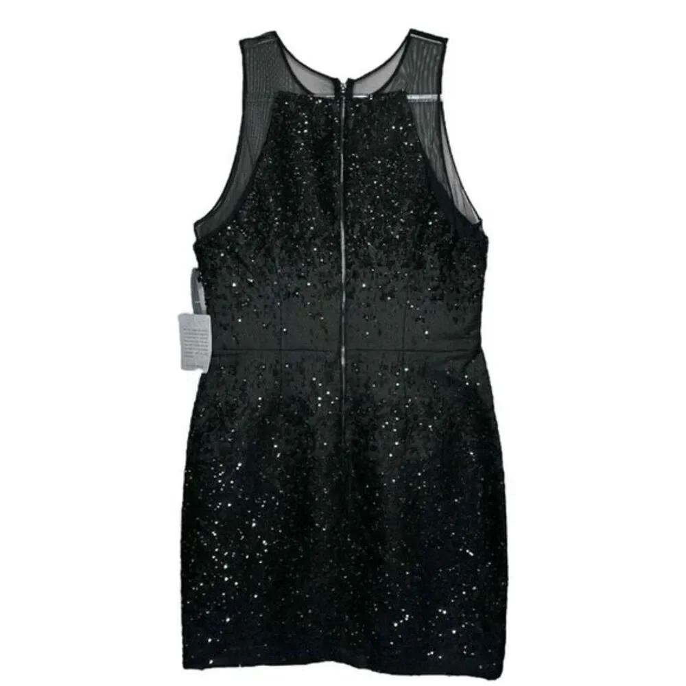 Vera Wang Womens Mesh Trim Sequin Sheath‎ Dress Size 14 Black Metallic Party NWT - Picture 3 of 9